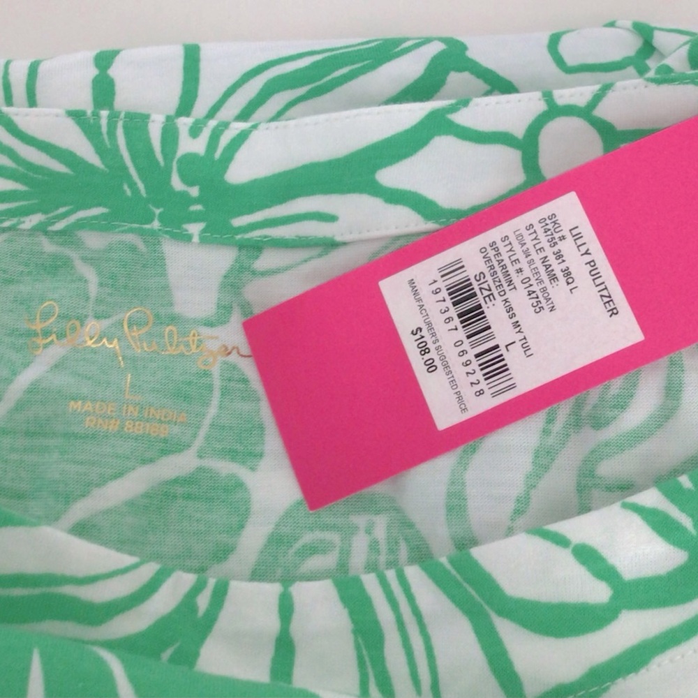 Lilly Pulitzer Dress Lidiya Boat Neck Spearmint Oversized Kiss My Tulips - Picture 7 of 12